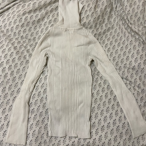 Anthropologie White Ribbed Turtleneck Long Sleeve Top, Size Small Petite - Picture 7 of 8
